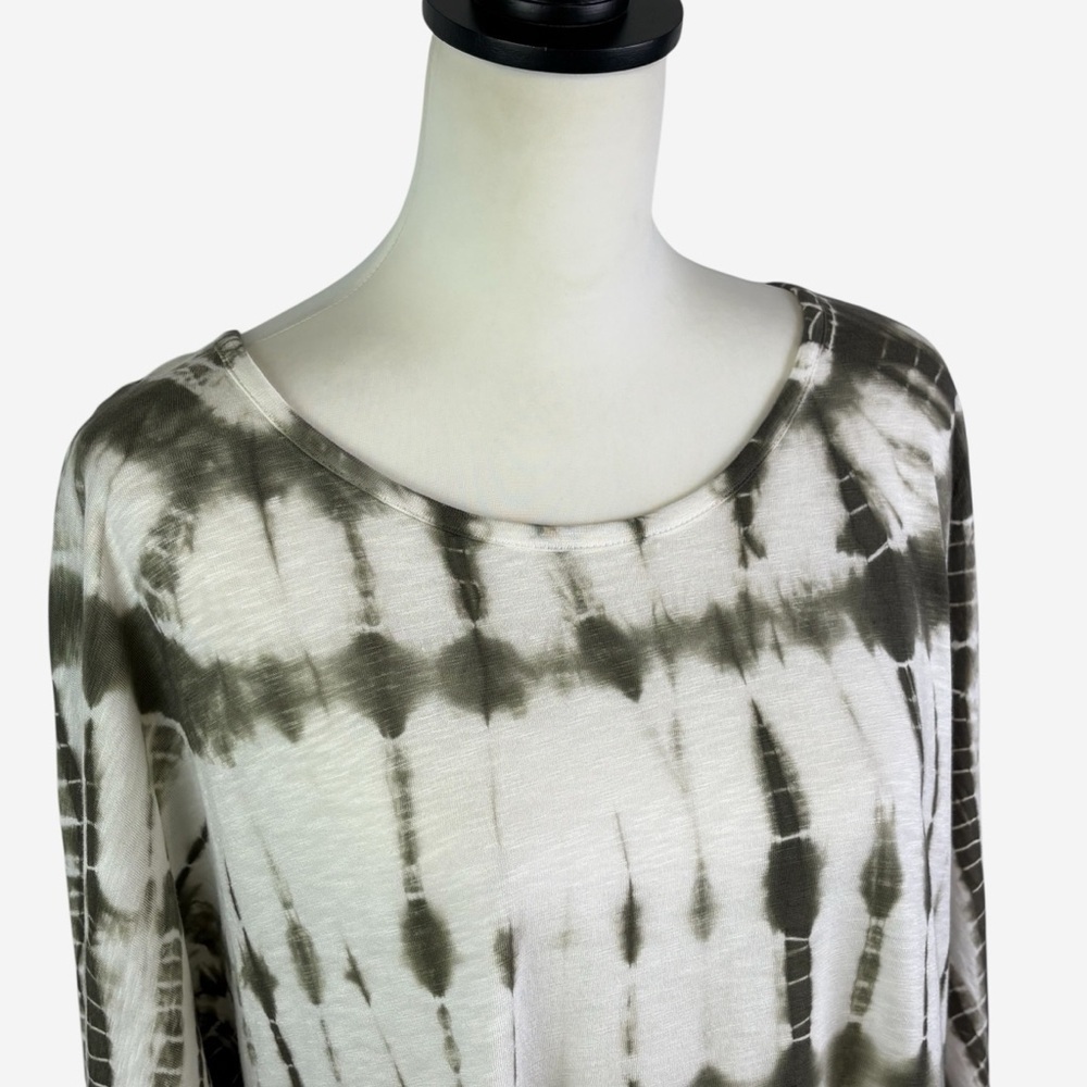 NWT Chicos Olive Green Tie Dye Easy Tunic Tee • L • Cotton Modal • 3/4 Sleeve - Picture 2 of 8